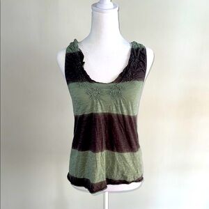 Free People Black and Green Ruffled Relaxed Tank Top